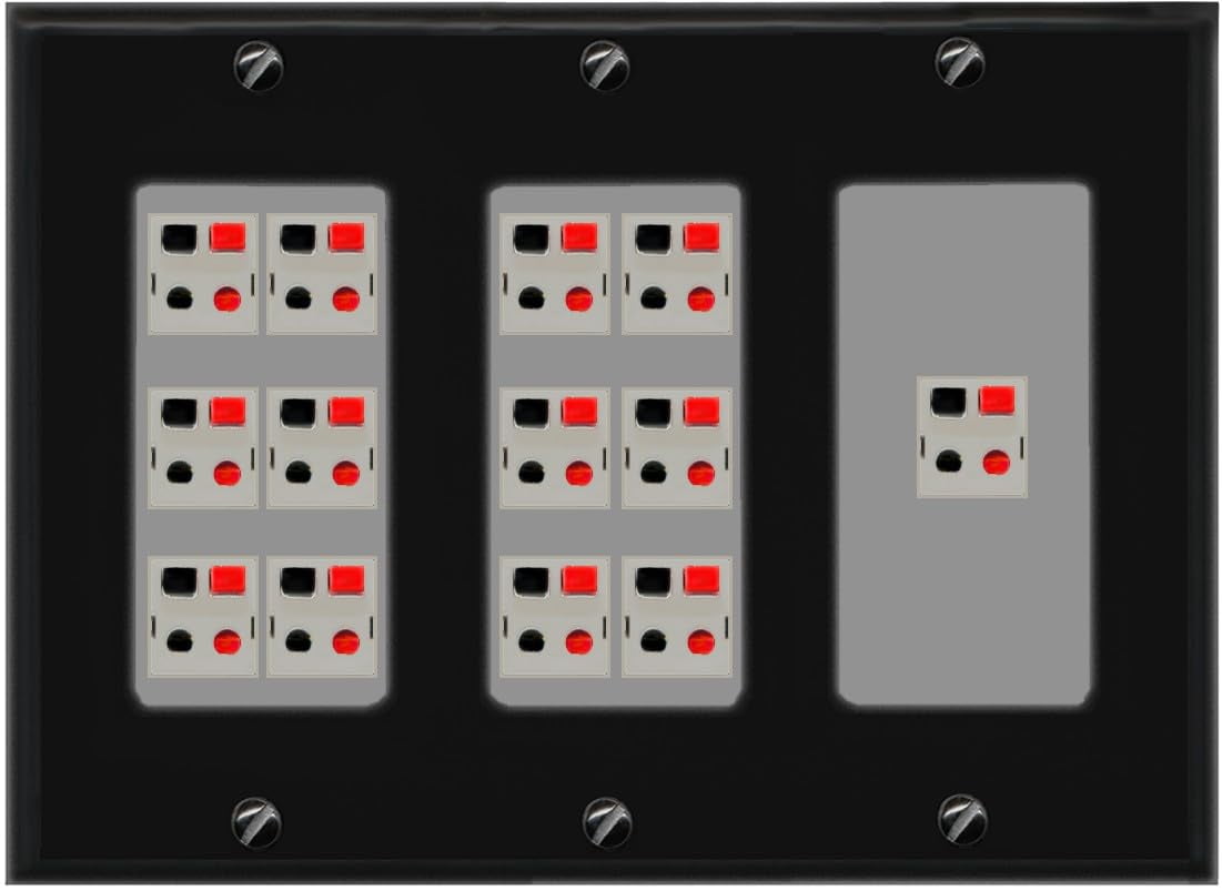 RiteAV 13.0 Surround Sound 13 Speaker Cable Terminal Wire Wall Plate for Home Theater - 3 Gang [Black/Gray]