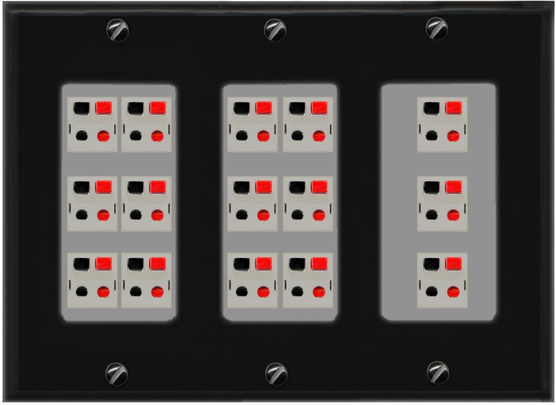 RiteAV 15.0 Surround Sound 15 Speaker Cable Terminal Wire Wall Plate for Home Theater - 3 Gang [Black/Gray]