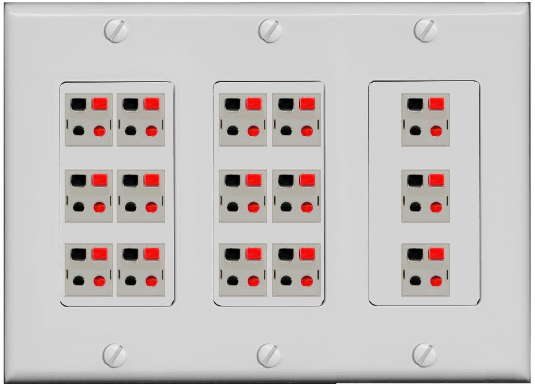 RiteAV 15.0 Surround Sound 15 Speaker Cable Terminal Wire Wall Plate for Home Theater - 3 Gang [Gray]