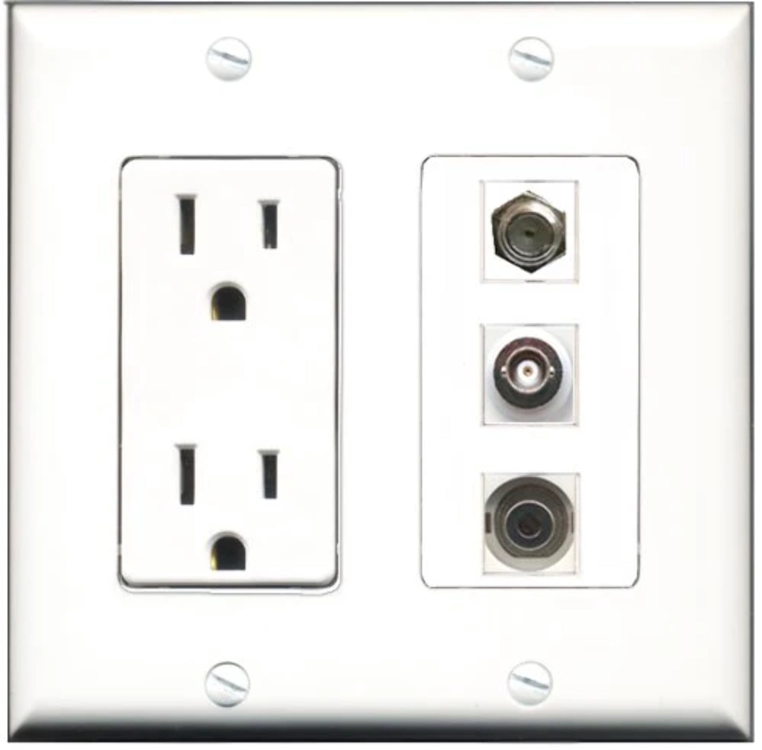 RiteAV - 15 Amp Power Outlet 1 Port Coax 1 Port 3.5mm 1 Port BNC Decorative Wall Plate