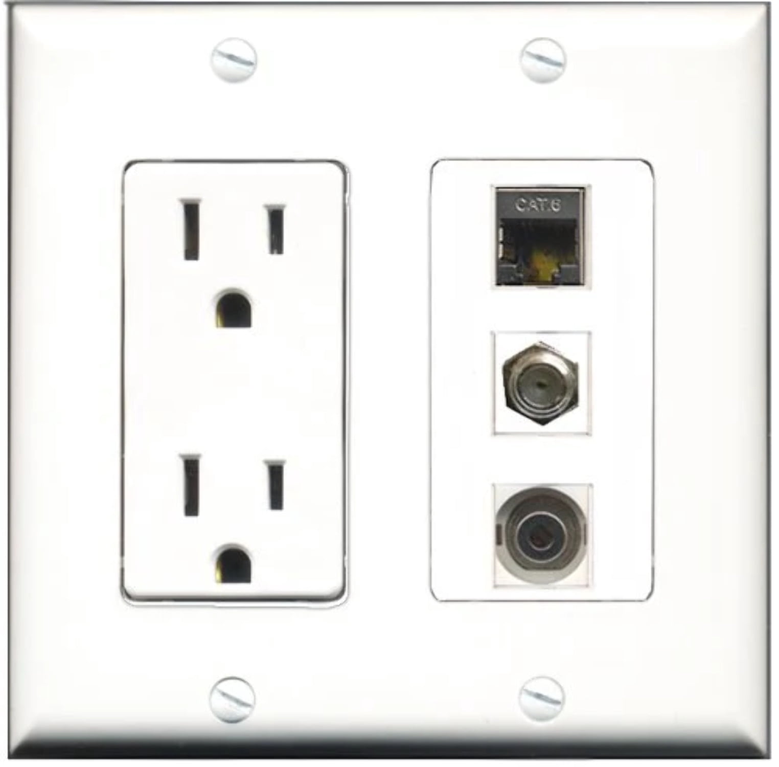 RiteAV - 15 Amp Power Outlet 1 Port Coax 1 Port Shielded Cat6 Ethernet Ethernet 1 Port 3.5mm Decorative Wall Plate