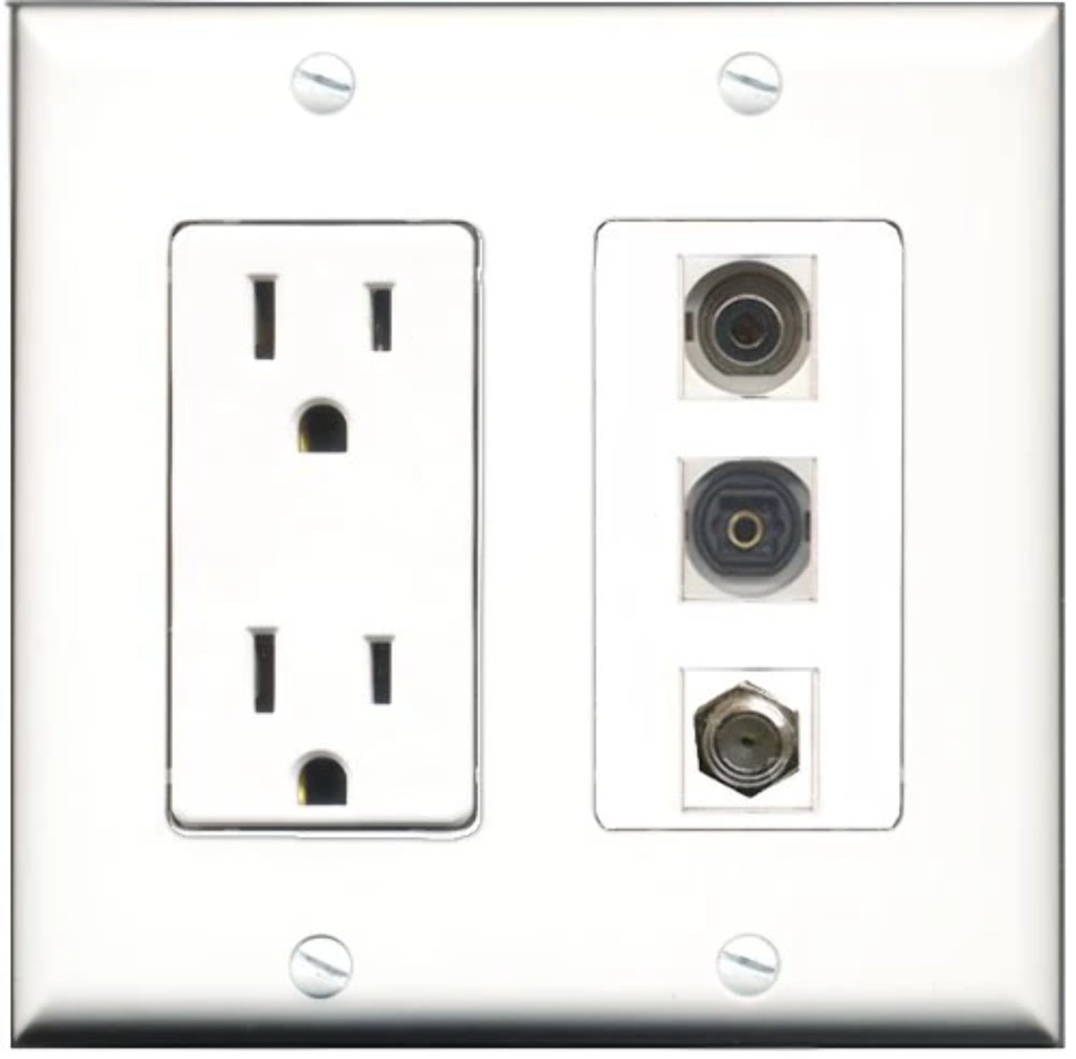 RiteAV - 15 Amp Power Outlet 1 Port Coax 1 Port Toslink 1 Port 3.5mm Decorative Wall Plate