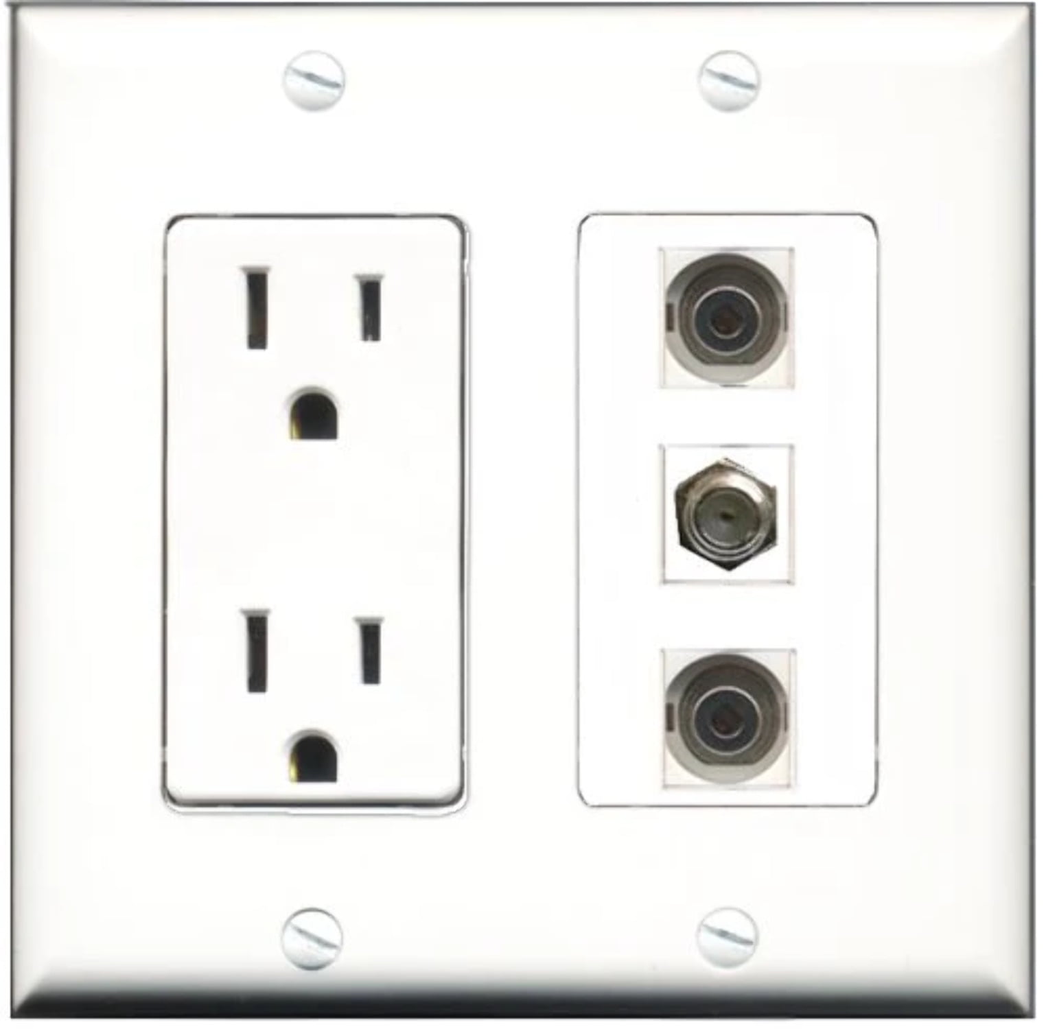 RiteAV - 15 Amp Power Outlet 1 Port Coax 2 Port 3.5mm Decorative Wall Plate