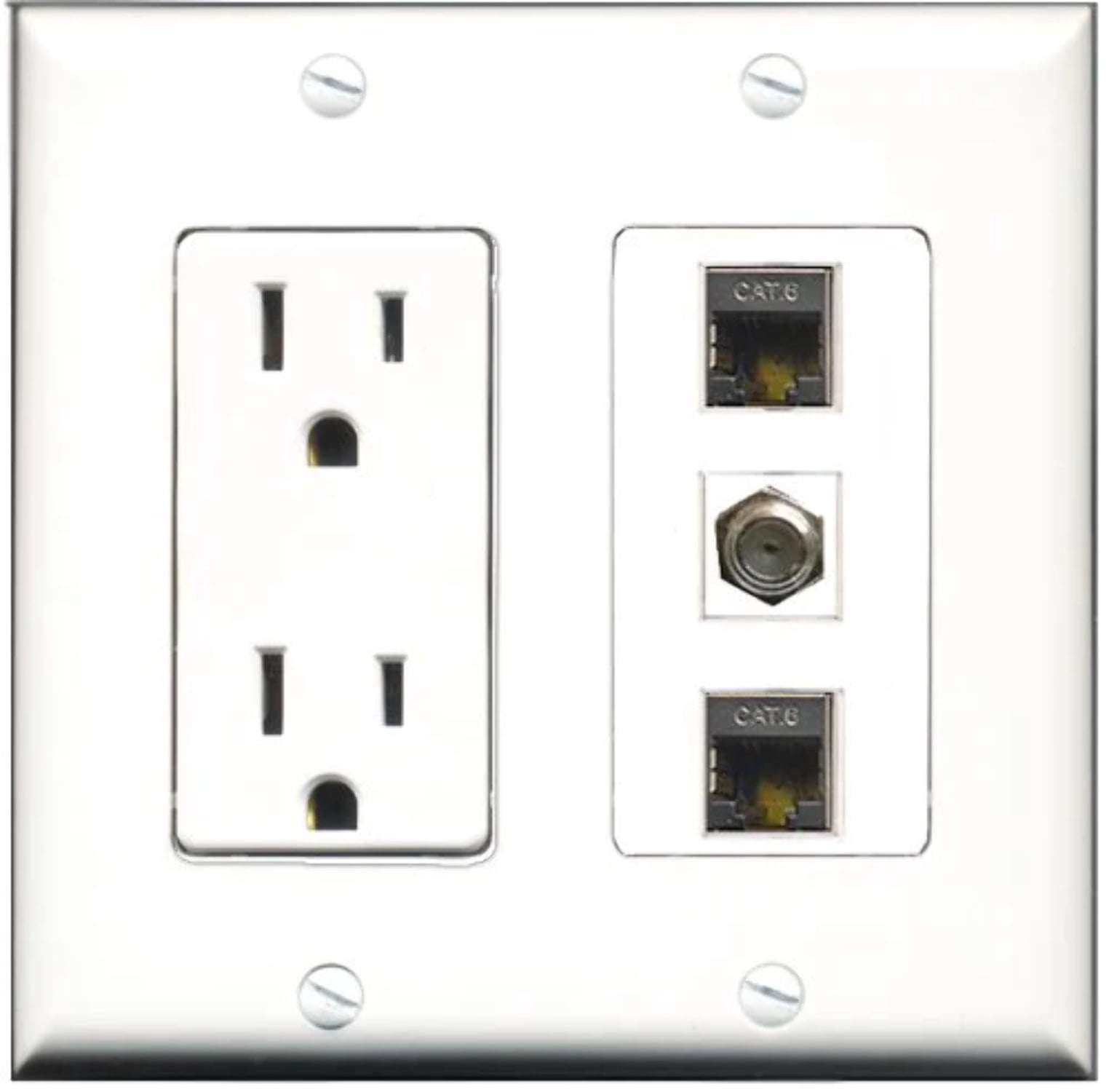 RiteAV - 15 Amp Power Outlet 1 Port Coax 2 Port Shielded Cat6 Ethernet Ethernet Decorative Wall Plate