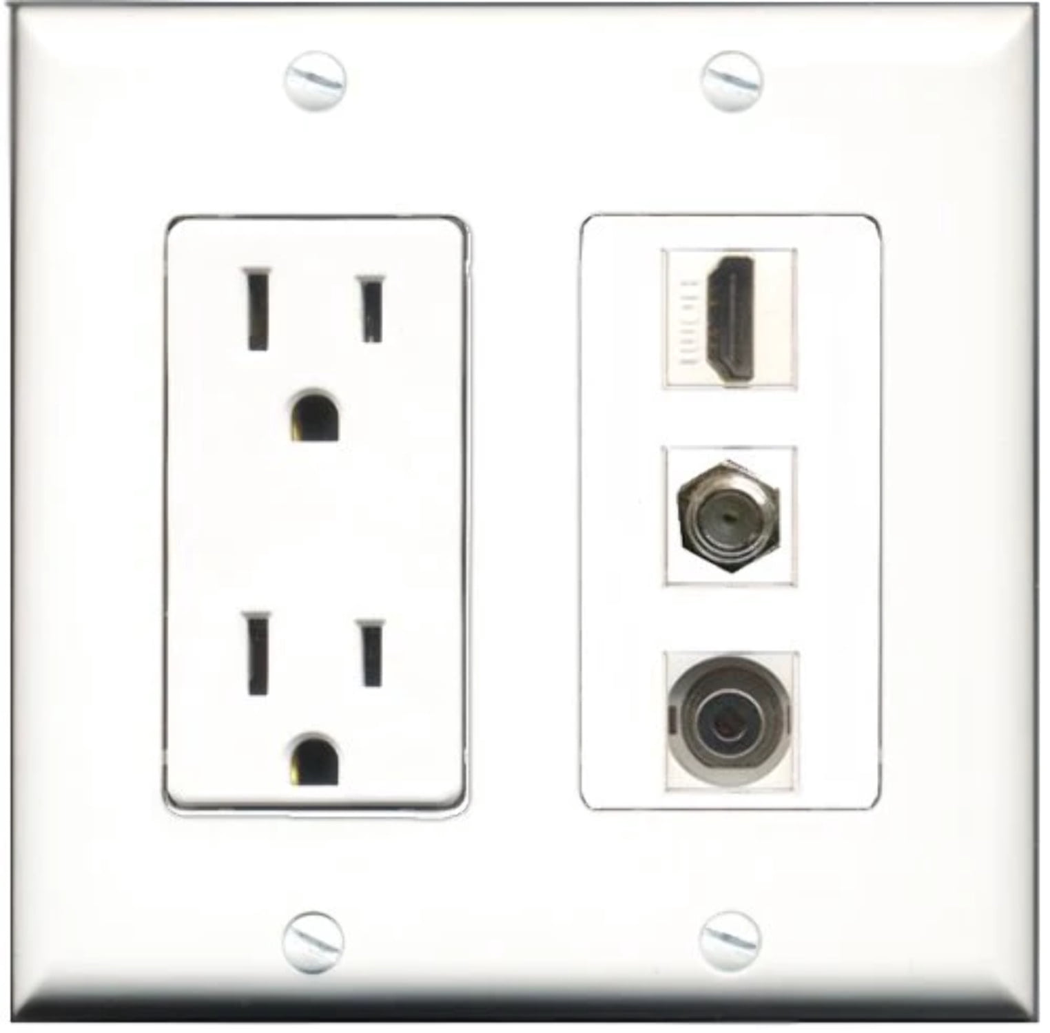 RiteAV - 15 Amp Power Outlet 1 Port HDMI 1 Port Coax 1 Port 3.5mm Decorative Wall Plate