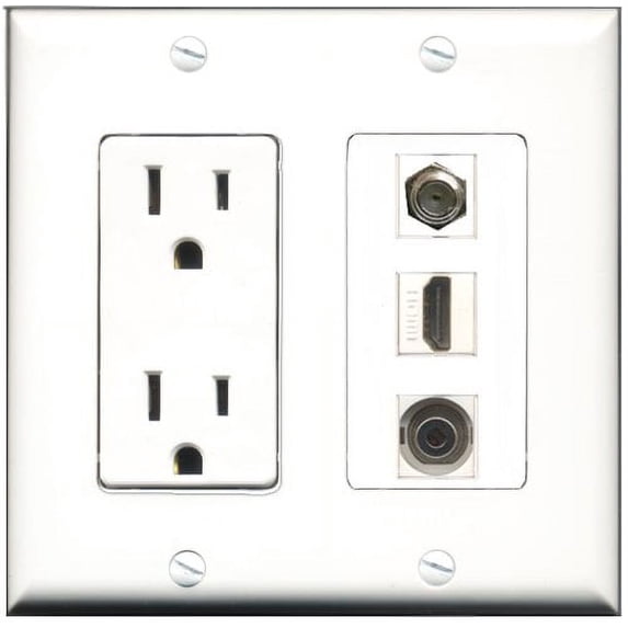 RiteAV - 15 Amp Power Outlet 1 Port HDMI 1 Port Coax 1 Port 3.5mm Decorative Wall Plate