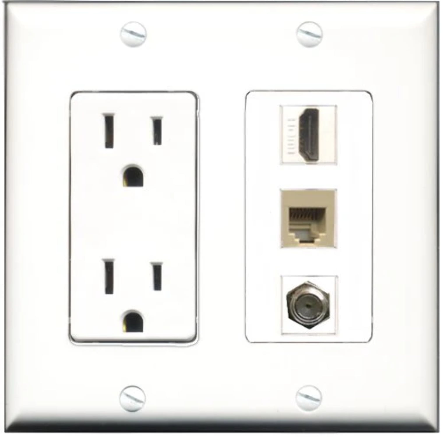 RiteAV - 15 Amp Power Outlet 1 Port HDMI 1 Port Coax 1 Port Phone Beige Decorative Wall Plate