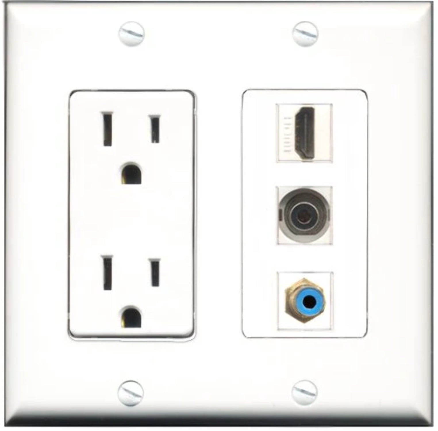 RiteAV - 15 Amp Power Outlet 1 Port HDMI 1 Port RCA Blue 1 Port 3.5mm Decorative Wall Plate