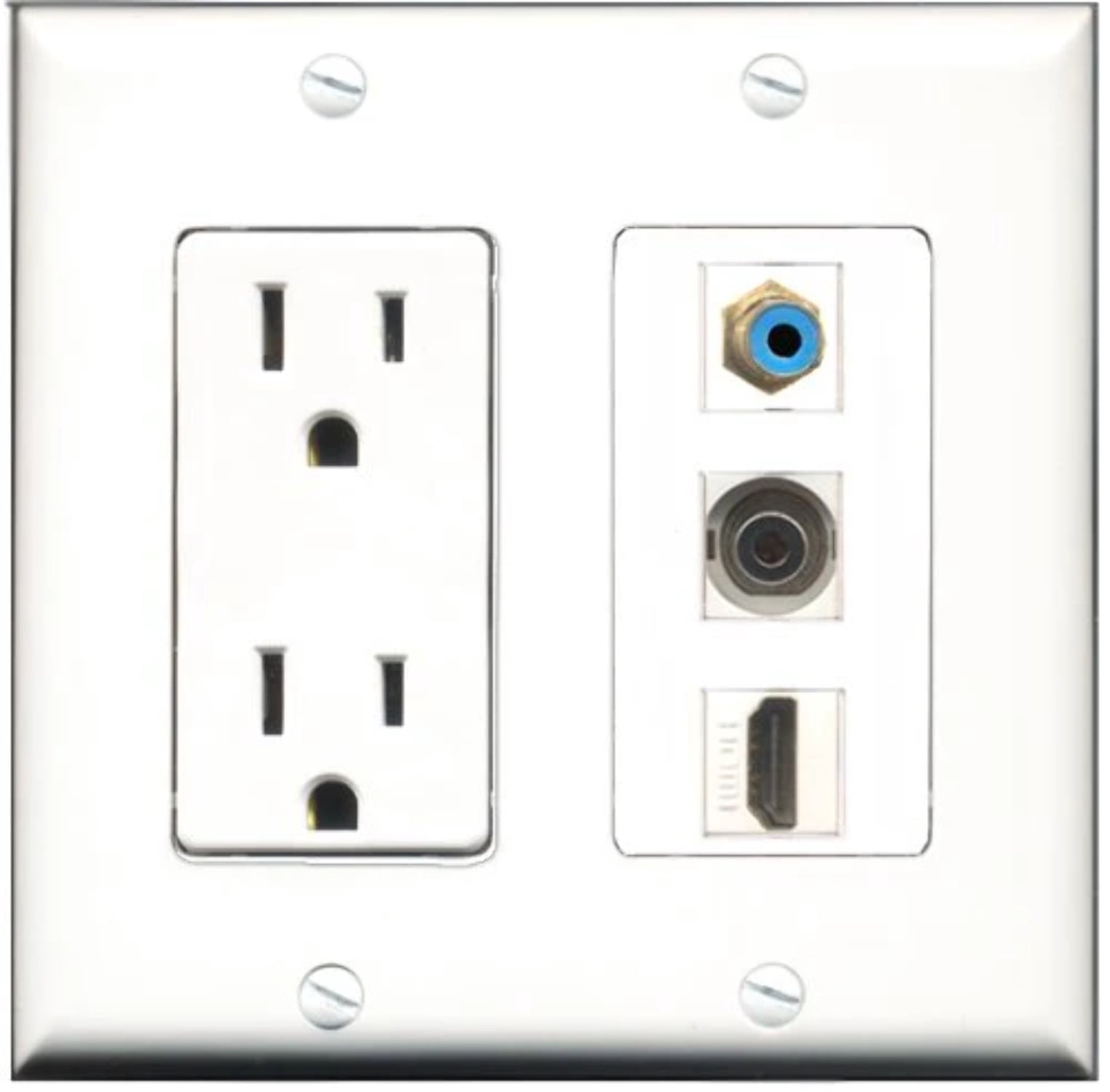 RiteAV - 15 Amp Power Outlet 1 Port HDMI 1 Port RCA Blue 1 Port 3.5mm Decorative Wall Plate