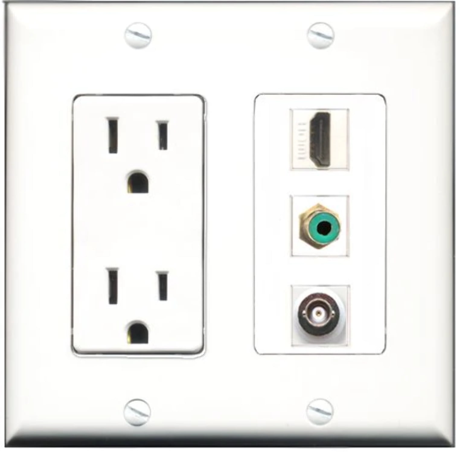 RiteAV - 15 Amp Power Outlet 1 Port HDMI 1 Port RCA Green 1 Port BNC Decorative Wall Plate