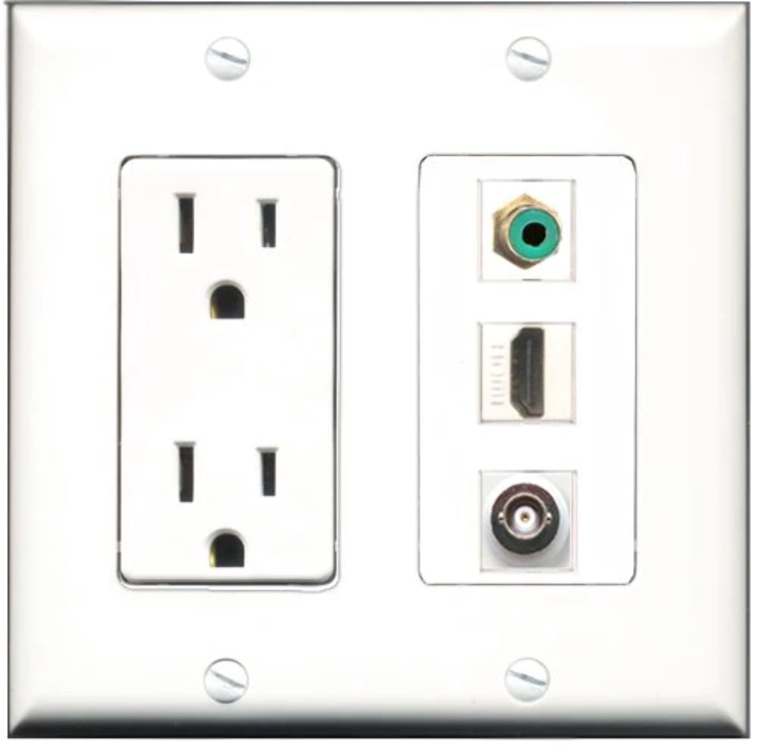 RiteAV - 15 Amp Power Outlet 1 Port HDMI 1 Port RCA Green 1 Port BNC Decorative Wall Plate