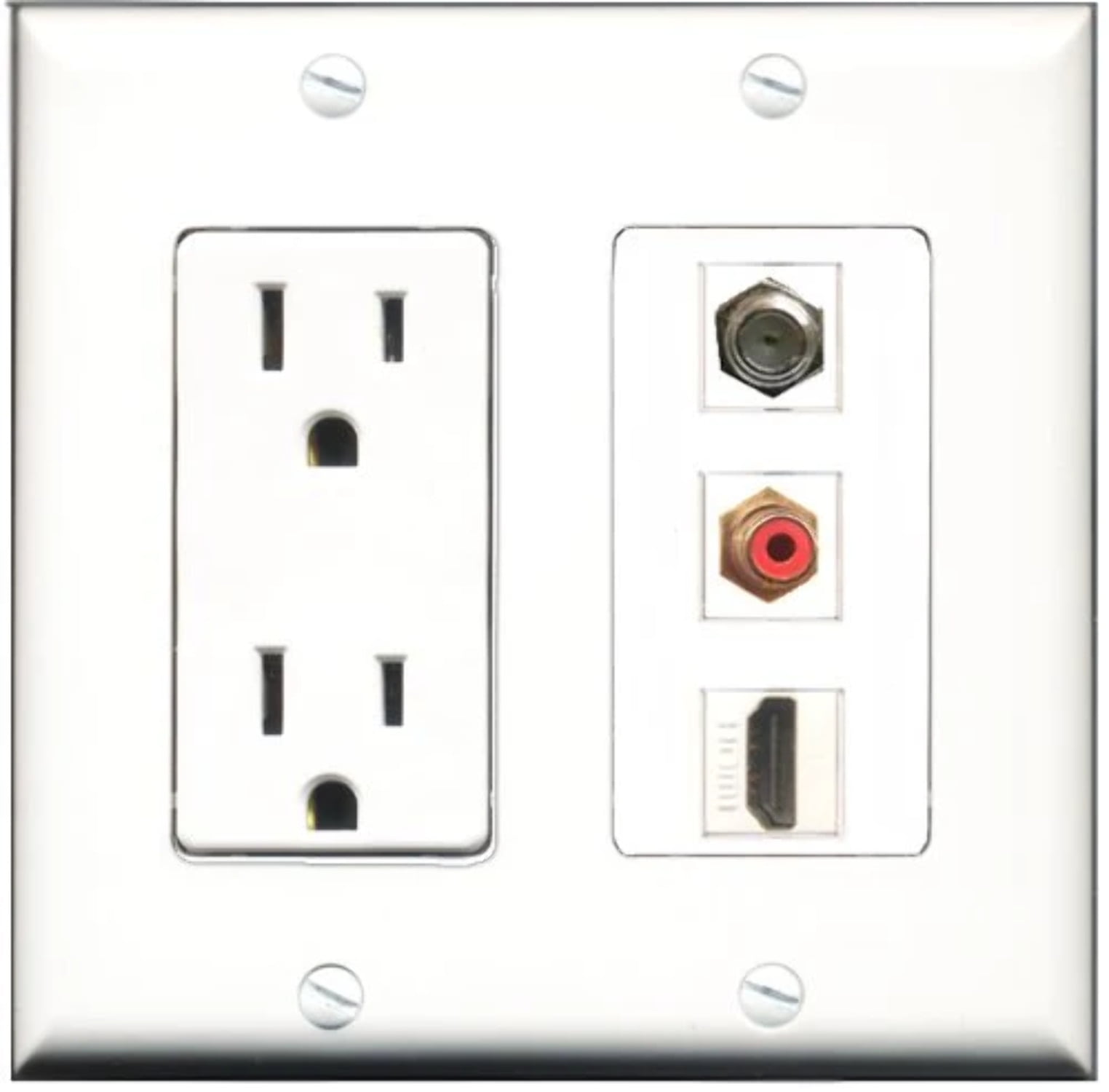 RiteAV - 15 Amp Power Outlet 1 Port HDMI 1 Port RCA Red 1 Port Coax Decorative Wall Plate