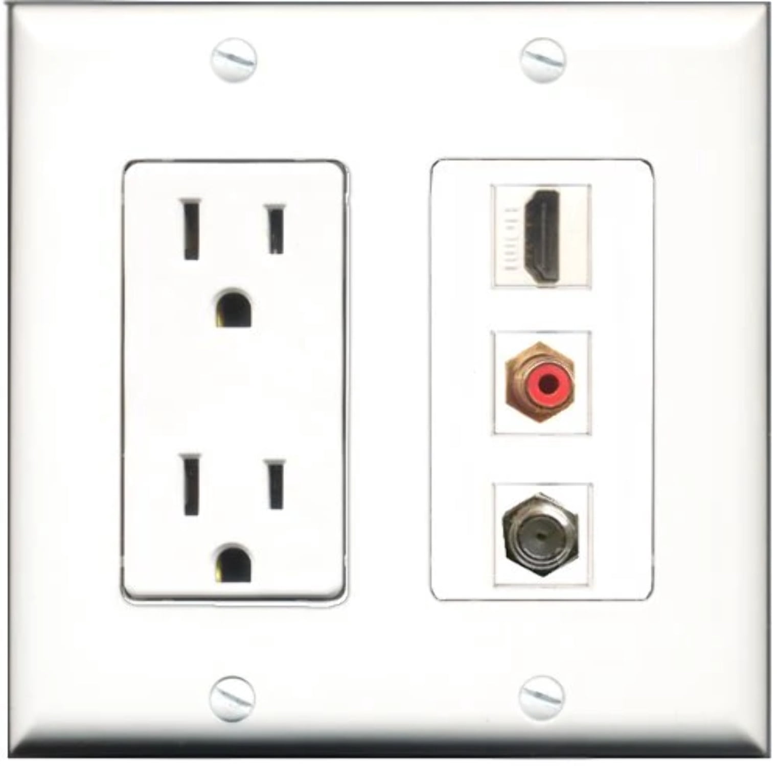 RiteAV - 15 Amp Power Outlet 1 Port HDMI 1 Port RCA Red 1 Port Coax Decorative Wall Plate