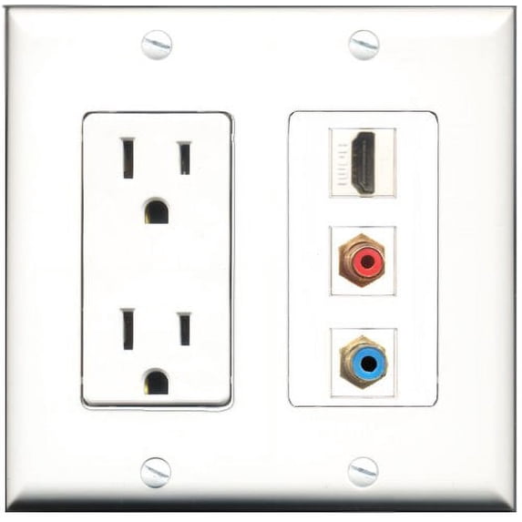 RiteAV - 15 Amp Power Outlet 1 Port HDMI 1 Port RCA Red 1 Port RCA Blue Decorative Wall Plate