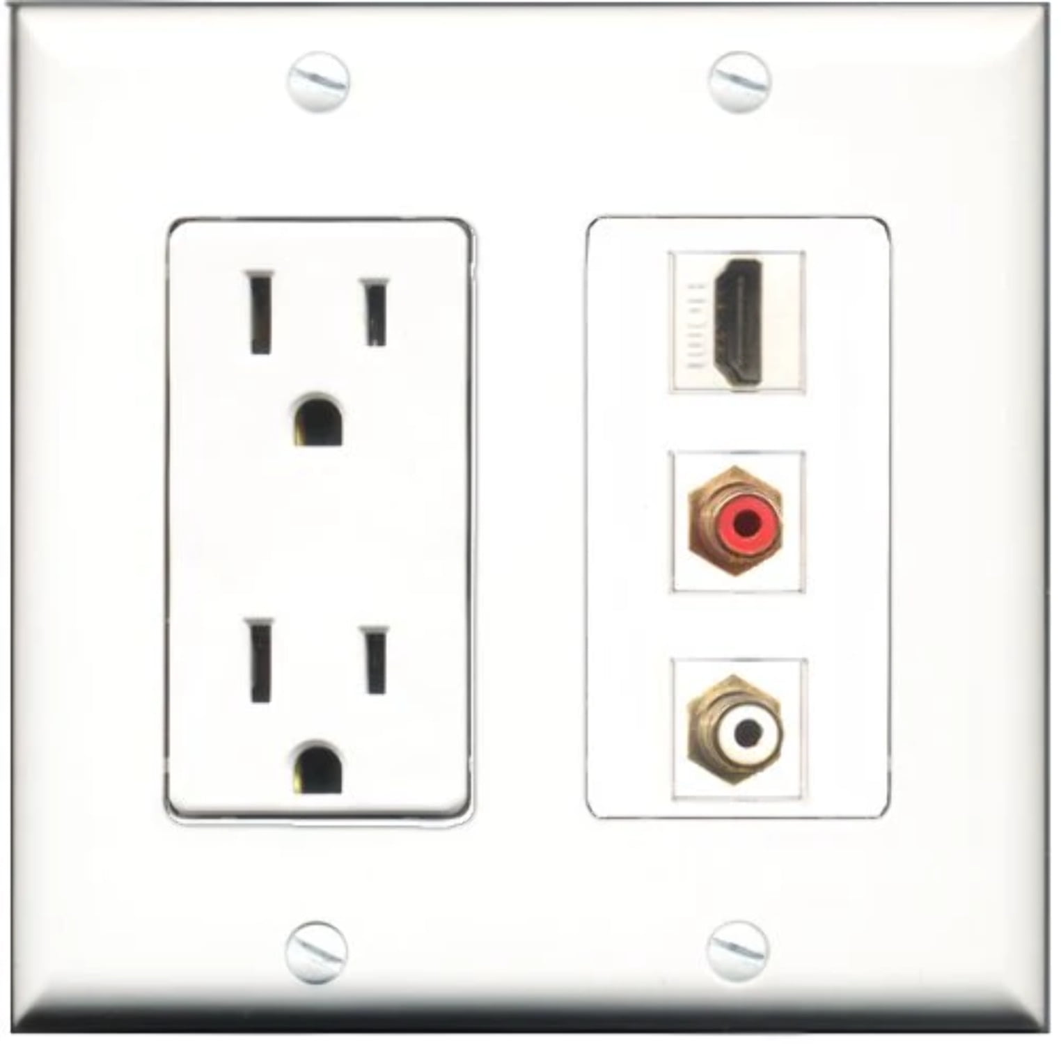 RiteAV - 15 Amp Power Outlet 1 Port HDMI 1 Port RCA Red 1 Port RCA White Decorative Wall Plate