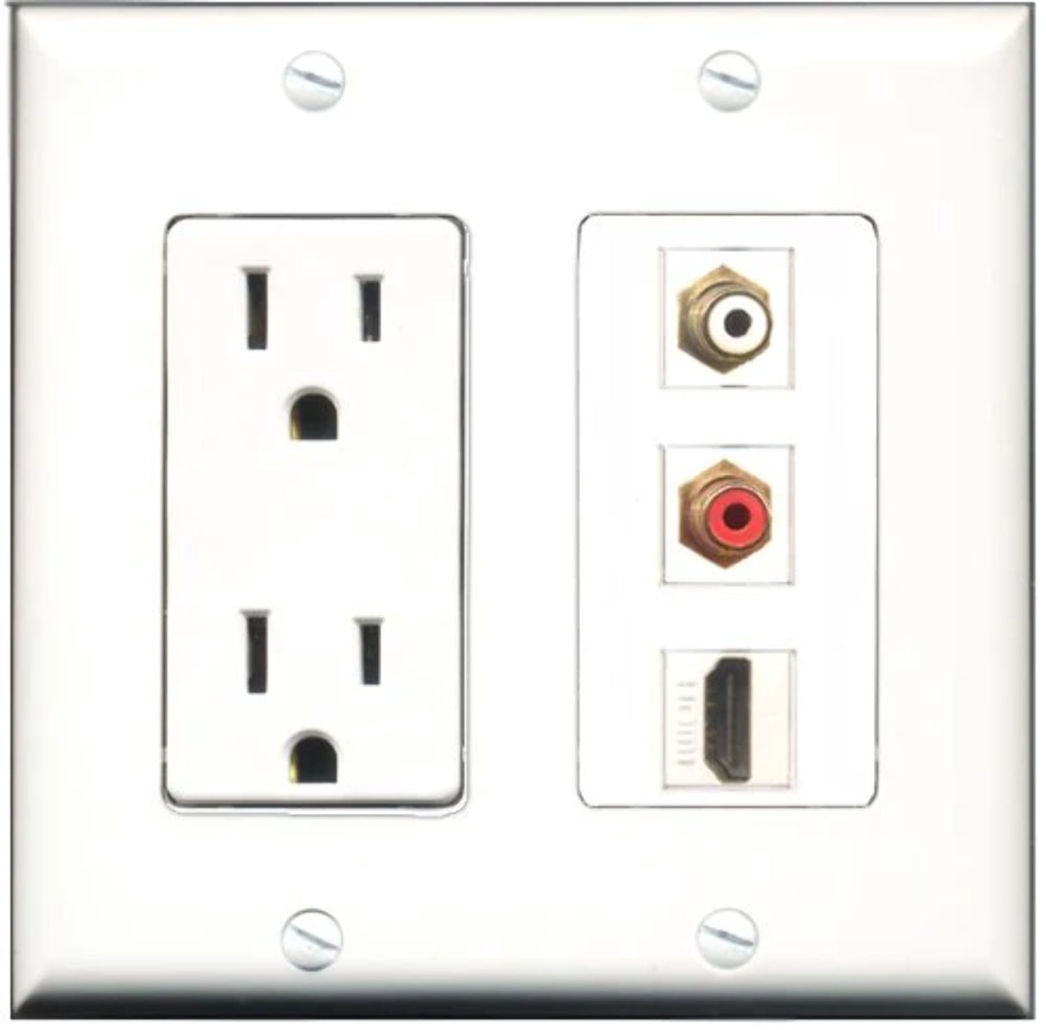 RiteAV - 15 Amp Power Outlet 1 Port HDMI 1 Port RCA Red 1 Port RCA White Decorative Wall Plate