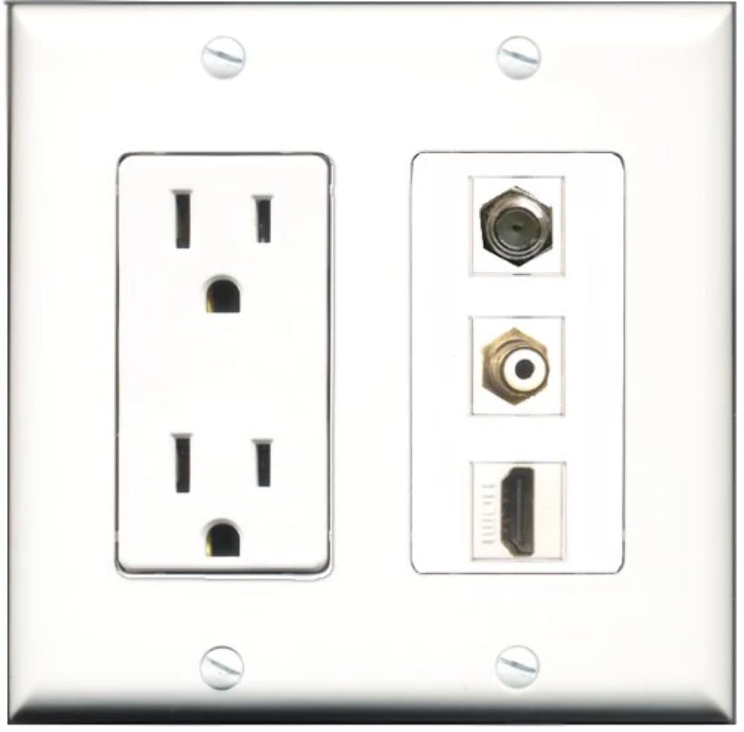 RiteAV - 15 Amp Power Outlet 1 Port HDMI 1 Port RCA White 1 Port Coax Decorative Wall Plate