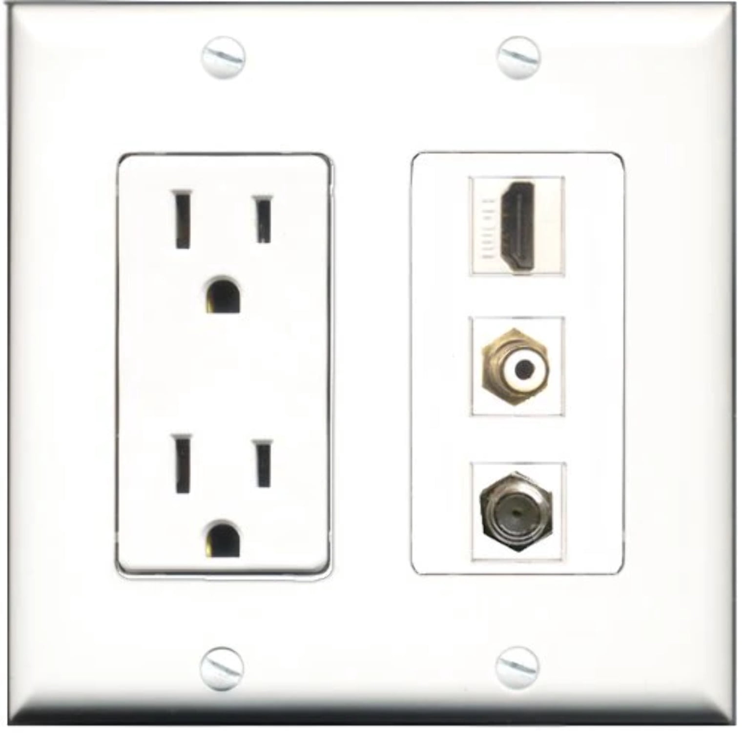 RiteAV - 15 Amp Power Outlet 1 Port HDMI 1 Port RCA White 1 Port Coax Decorative Wall Plate