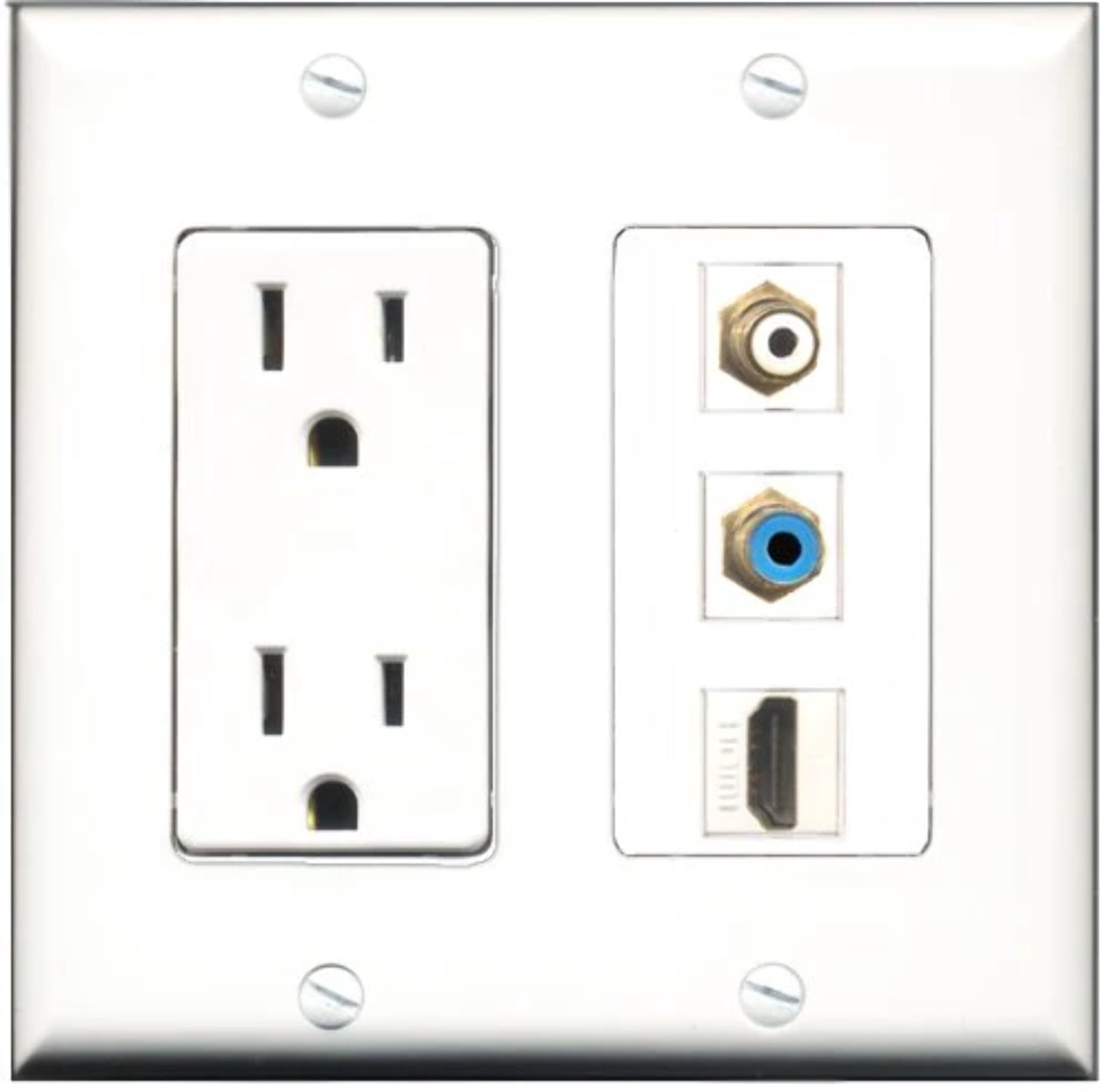 RiteAV - 15 Amp Power Outlet 1 Port HDMI 1 Port RCA White 1 Port RCA Blue Decorative Wall Plate