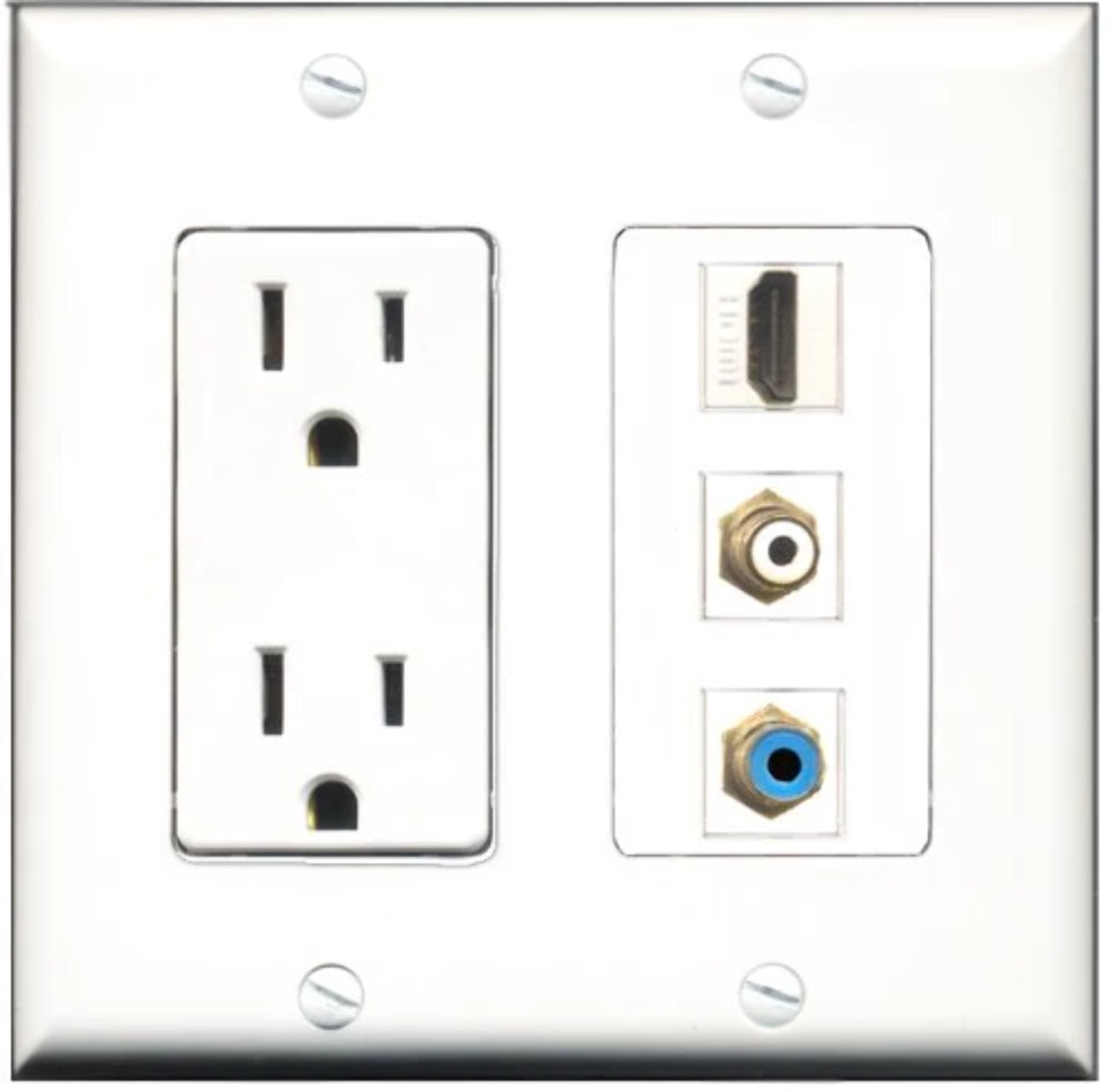 RiteAV - 15 Amp Power Outlet 1 Port HDMI 1 Port RCA White 1 Port RCA Blue Decorative Wall Plate