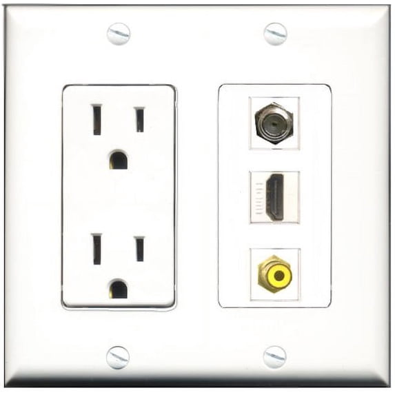 RiteAV - 15 Amp Power Outlet 1 Port HDMI 1 Port RCA Yellow 1 Port Coax Decorative Wall Plate