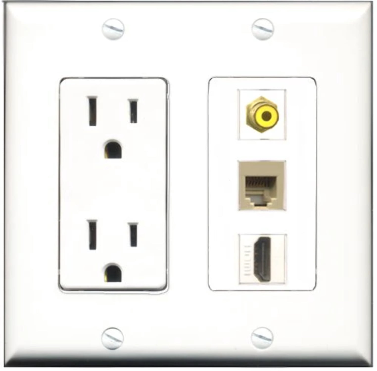 RiteAV - 15 Amp Power Outlet 1 Port HDMI 1 Port RCA Yellow 1 Port Phone Beige Decorative Wall Plate