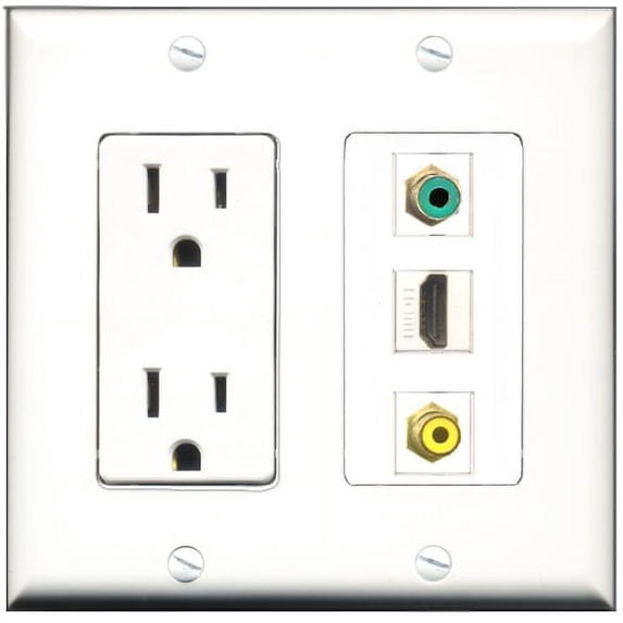 RiteAV - 15 Amp Power Outlet 1 Port HDMI 1 Port RCA Yellow 1 Port RCA Green Decorative Wall Plate