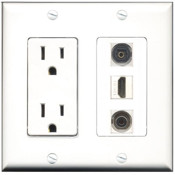 RiteAV - 15 Amp Power Outlet 1 Port HDMI 1 Port Toslink 1 Port 3.5mm Decorative Wall Plate