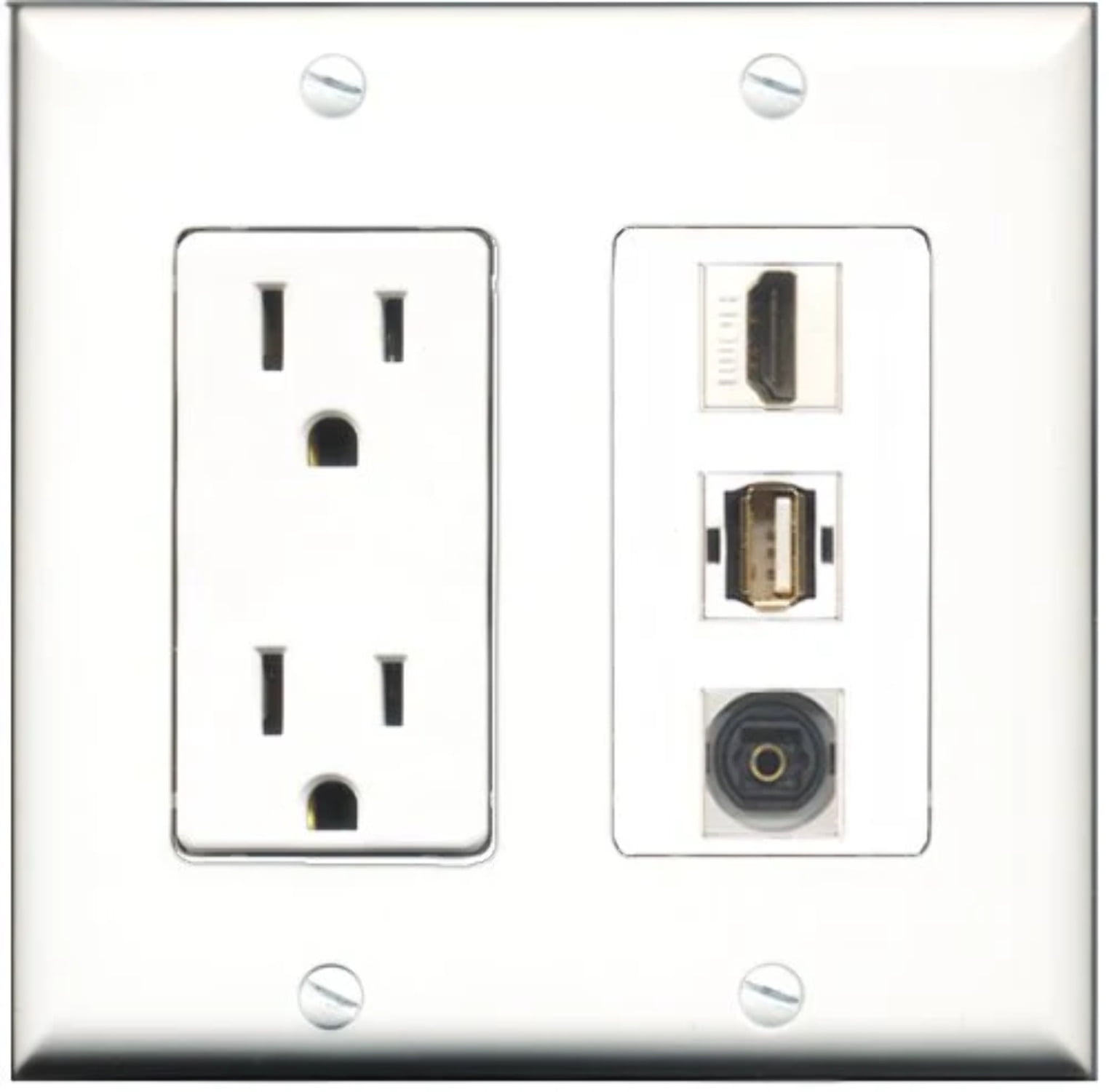 RiteAV - 15 Amp Power Outlet 1 Port HDMI 1 Port USB A-A 1 Port Toslink Decorative Wall Plate