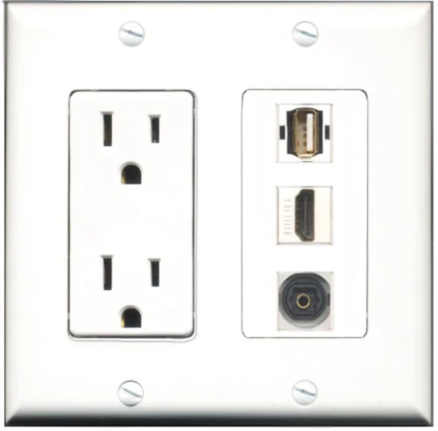 RiteAV - 15 Amp Power Outlet 1 Port HDMI 1 Port USB A-A 1 Port Toslink Decorative Wall Plate