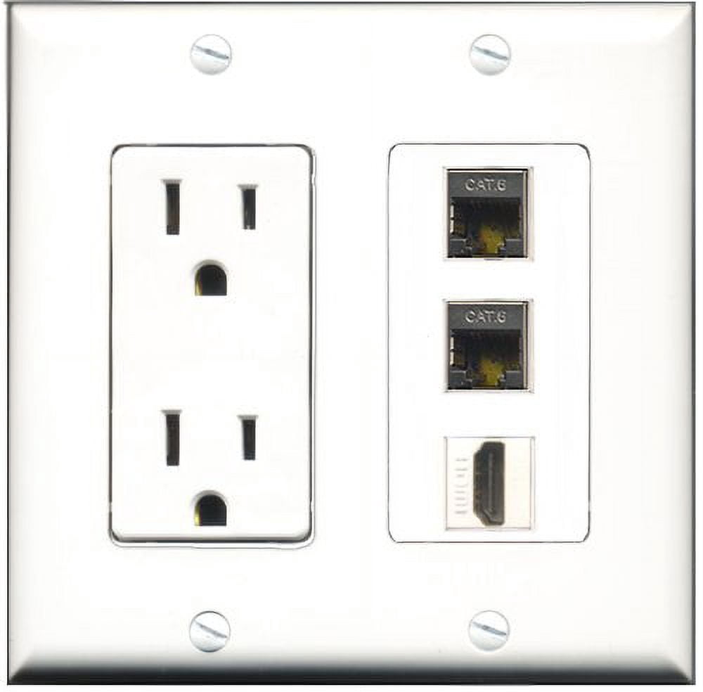 RiteAV - 15 Amp Power Outlet 1 Port HDMI 2 Port Shielded Cat6 Ethernet Ethernet Decorative Wall Plate
