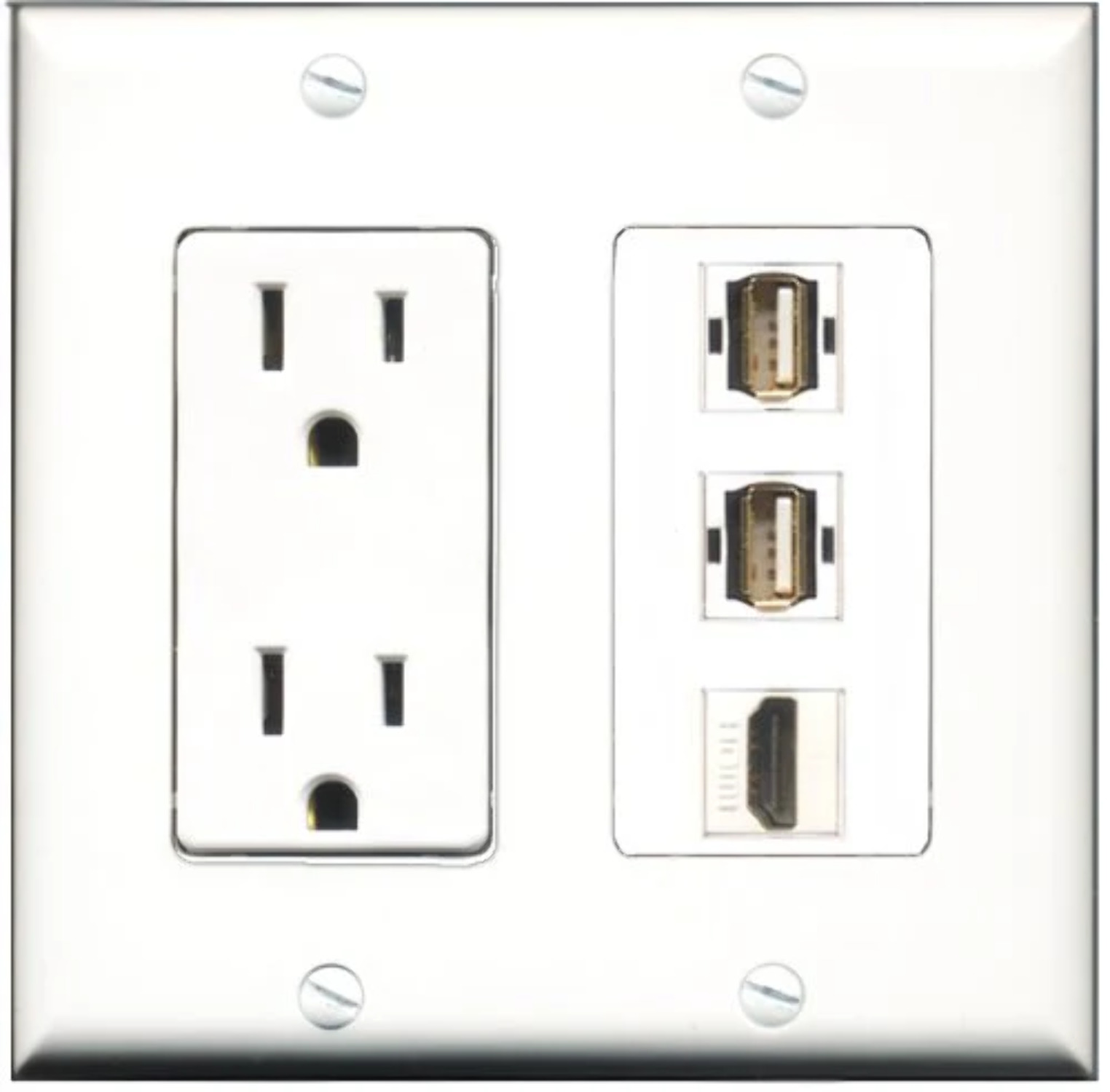 RiteAV - 15 Amp Power Outlet 1 Port HDMI 2 Port USB A-A Decorative Wall Plate