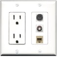 thumbnail image 1 of RiteAV - 15 Amp Power Outlet 1 Port Phone Beige 1 Port Toslink 1 Port BNC Decorative Wall Plate, 1 of 1