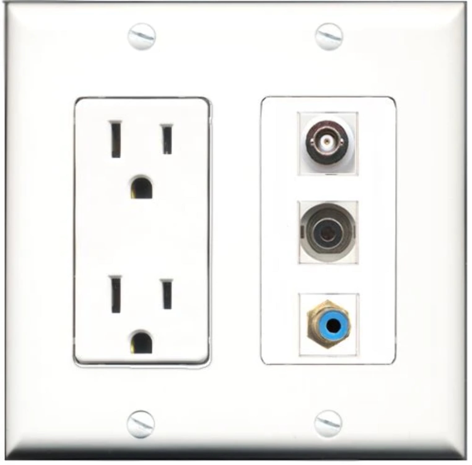 RiteAV - 15 Amp Power Outlet 1 Port RCA Blue 1 Port 3.5mm 1 Port BNC Decorative Wall Plate