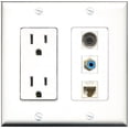 thumbnail image 1 of RiteAV - 15 Amp Power Outlet 1 Port RCA Blue 1 Port 3.5mm 1 Port Cat6 Ethernet Ethernet White Decorative Wall Plate, 1 of 1