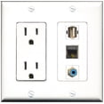 thumbnail image 1 of RiteAV - 15 Amp Power Outlet 1 Port RCA Blue 1 Port USB A-A 1 Port Shielded Cat6 Ethernet Ethernet Decorative Wall Plate, 1 of 1