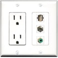 thumbnail image 1 of RiteAV - 15 Amp Power Outlet 1 Port RCA Green 1 Port Coax 1 Port USB A-A Decorative Wall Plate, 1 of 1