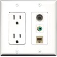 thumbnail image 1 of RiteAV - 15 Amp Power Outlet 1 Port RCA Green 1 Port Phone Beige 1 Port 3.5mm Decorative Wall Plate, 1 of 1