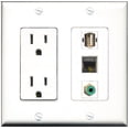thumbnail image 1 of RiteAV - 15 Amp Power Outlet 1 Port RCA Green 1 Port USB A-A 1 Port Shielded Cat6 Ethernet Ethernet Decorative Wall Plate, 1 of 1