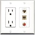 thumbnail image 1 of RiteAV - 15 Amp Power Outlet 1 Port RCA Red 1 Port Phone Beige 1 Port Shielded Cat6 Ethernet Ethernet Decorative Wall Plate, 1 of 1
