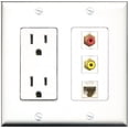 thumbnail image 1 of RiteAV - 15 Amp Power Outlet 1 Port RCA Red 1 Port RCA Yellow 1 Port Cat6 Ethernet Ethernet White Decorative Wall Plate, 1 of 1