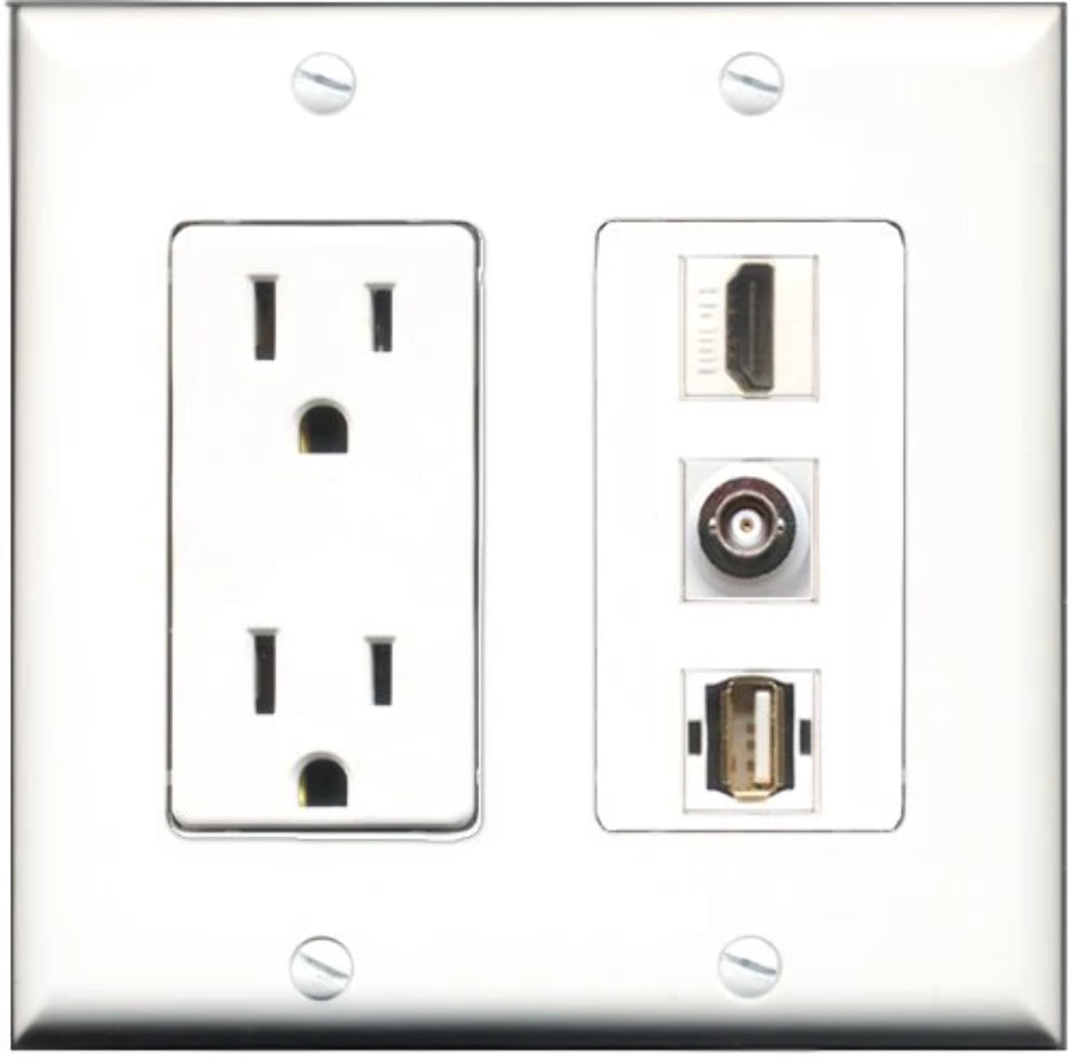 RiteAV - 15 Amp Power Outlet 1 Port RCA Red 1 Port USB A-A 1 Port Phone Beige Decorative Wall Plate