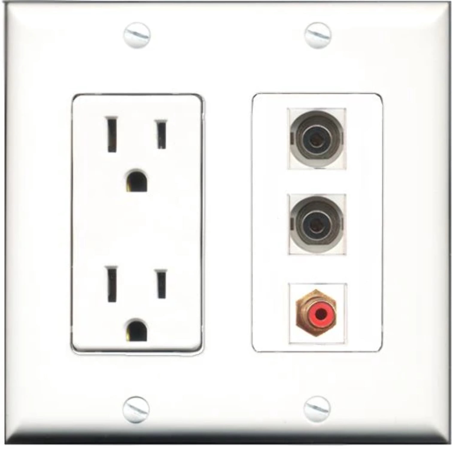 RiteAV - 15 Amp Power Outlet 1 Port RCA Red 2 Port 3.5mm Decorative Wall Plate