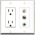 thumbnail image 1 of RiteAV - 15 Amp Power Outlet 1 Port RCA White 1 Port RCA Green 1 Port Coax Decorative Wall Plate, 1 of 1