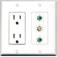 thumbnail image 1 of RiteAV - 15 Amp Power Outlet 1 Port RCA White 2 Port RCA Green Decorative Wall Plate, 1 of 1