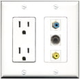 thumbnail image 1 of RiteAV - 15 Amp Power Outlet 1 Port RCA Yellow 1 Port RCA Blue 1 Port 3.5mm Decorative Wall Plate, 1 of 1
