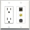 thumbnail image 1 of RiteAV - 15 Amp Power Outlet 1 Port RCA Yellow 1 Port Shielded Cat6 Ethernet Ethernet 1 Port Toslink Decorative Wall Plate, 1 of 1