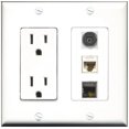 thumbnail image 1 of RiteAV - 15 Amp Power Outlet 1 Port Shielded Cat6 Ethernet Ethernet 1 Port Toslink 1 Port Cat6 Ethernet Ethernet White Decorative Wall Plate, 1 of 1
