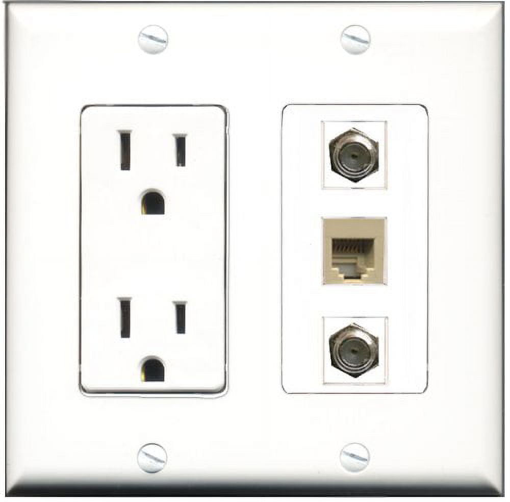 RiteAV - 15 Amp Power Outlet 2 Port Coax 1 Port Phone Beige Decorative Wall Plate