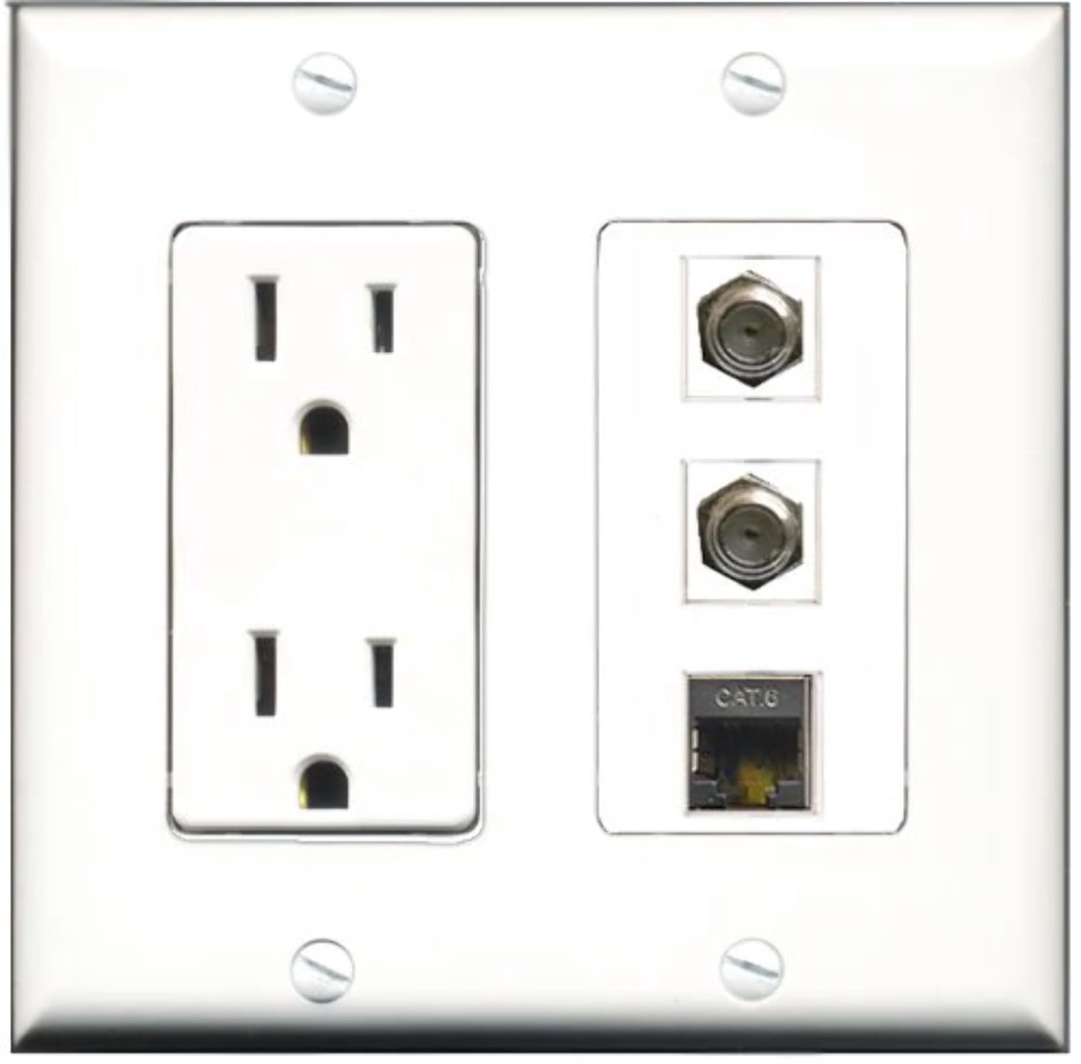 RiteAV - 15 Amp Power Outlet 2 Port Coax 1 Port Shielded Cat6 Ethernet Ethernet Decorative Wall Plate